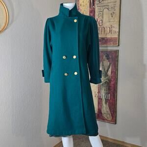 Vintage Teal Double Breasted Wool Pea Coat by Fortmann with Andover Fabric sz M